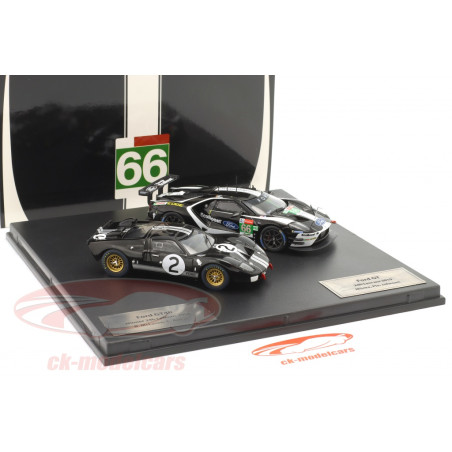 SET DE 2 VOITURES FORD GT40 N°2 1966 & FORD GT N°66 2019 24H DU MANS 1/43 IXO