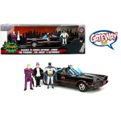 BATMOBILE 1966 AVEC FIGURINES BATMAN , ROBIN , JOKER ET PINGOUIN 1/24 JADA