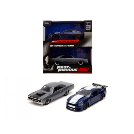 COFFRET DE 2 VOITURES FORD MUSTANG GT / PLYMOUTH ROAD RUNNER FAST AND FURIOUS 1/32 JADA