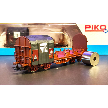 1/87 PIKO WAGON BACHE OUVERT SHIMMS FRET AVEC ROULEAU SNCF 1