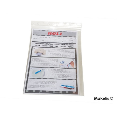 1 FEUILLE DE DECALQUES BLANCHES POUR IMPRIMANTE JET D'ENCRE HOLI