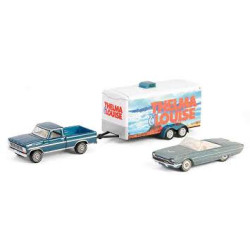 SET DE VEHICULES FORD THUNDERBIRD 1966 AVEC FORD F-250 1967 AVEC REMORQUE THELMA ET LOUISE 1991 1/64 GREENLIGHT
