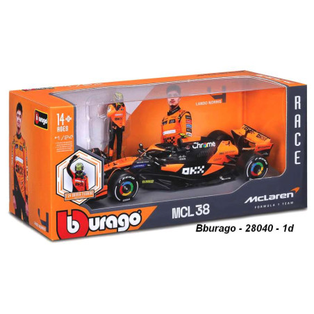 MCLAREN F1 MCL38 TEAM MCLAREN N°4 LANDO NORRIS 2024 AVEC FIGURINE 1/24 BURAGO