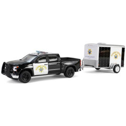 CHEVROLET SILVERADO AVEC REMORQUE CALIFORNIA HIGHWAY PATROL 2023 1/64 GREENLIGHT