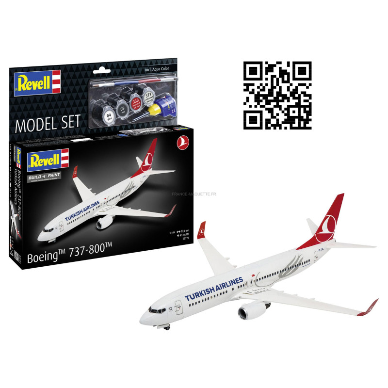 Maquette Revell Boeing 737-800 Turkish Airlines - Échelle 1:144, Kit Plastique à Monter, Autocollants Inclus