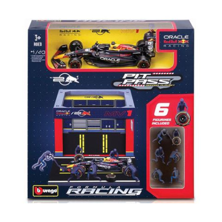 SET PIT STOP FIGURINES MECANICIENS AVEC STAND ET ACCESSOIRES RED BULL F1 RB20 N°1 MAX VERSTAPPEN 2024 1/43 BURAGO