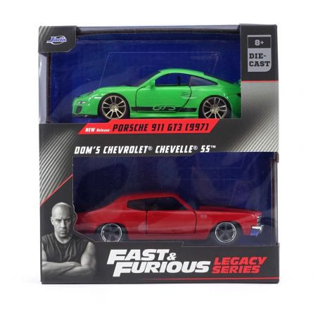 TWIN PACK FAST AND FURIOUS PORSCHE 911 GT3 ET CHEVROLET CHEVELLE SS 1/32 JADA
