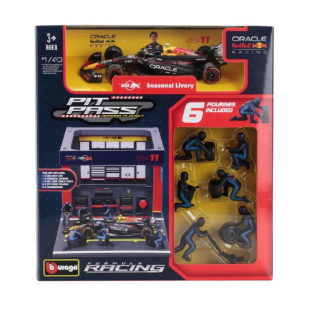 SET PIT STOP FIGURINES MECANICIENS AVEC STAND ET ACCESSOIRES RED BULL F1 RB20 N°11 SERGIO PEREZ 2024 1/43 BURAGO