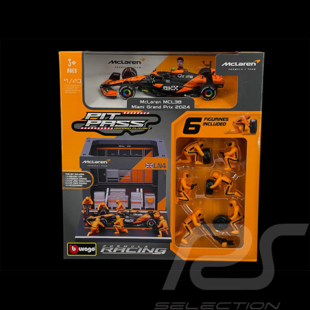 SET PIT STOP FIGURINES MECANICIENS AVEC STAND ET ACCESSOIRES MCLAREN MCL38 F1 N°4 LANDO NORRIS 2024 1/43 BURAGO