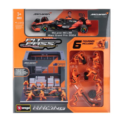 SET PIT STOP FIGURINES MECANICIENS AVEC STAND ET ACCESSOIRES MCLAREN MCL38 F1 N°81 OSCAR PIASTRI 2024 1/43 BURAGO