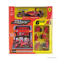 SET PIT STOP FIGURINES MECANICIENS AVEC STAND ET ACCESSOIRES FERRARI SF24 F1 N°16 CHARLES LECLERC 2024 1/43 BURAGO