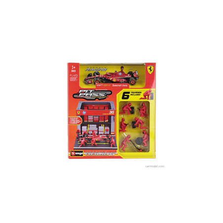 SET PIT STOP FIGURINES MECANICIENS AVEC STAND ET ACCESSOIRES FERRARI SF24 F1 N°16 CHARLES LECLERC 2024 1/43 BURAGO