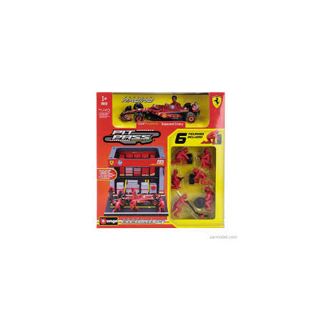 SET PIT STOP FIGURINES MECANICIENS AVEC STAND ET ACCESSOIRES FERRARI SF24 F1 N°55 CARLOS SAINZ 2024 1/43 BURAGO