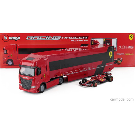 CAMION DE TRANSPORT IVECO S-WAY 570 FERRARI AVEC UNE FORMULE 1 SF24 ALEATOIRE INCLUS 1/43 BURAGO