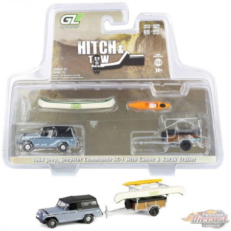 JEEP JEEPSTER COMMANDO SC-1 AVEC CANOE ET ACCESSOIRES 1968 1/64 GREENLIGHT