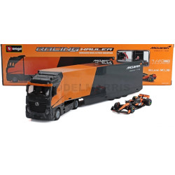 CAMION DE TRANSPORT MERCEDES BENZ ACTROS MC LAREN AVEC UNE FORMULE 1 MCL39 ALEATOIRE INCLUS 1/43 BURAGO