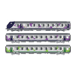 1/87 LS MODELS COFFRET 3 VOITURES VTU REVERSIBLE 4 CABLOTS HAUTE NORMANDIE ECLAIRE SNCF