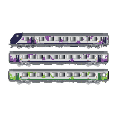 1/87 LS MODELS COFFRET 3 VOITURES VTU REVERSIBLE 4 CABLOTS HAUTE NORMANDIE ECLAIRE SNCF