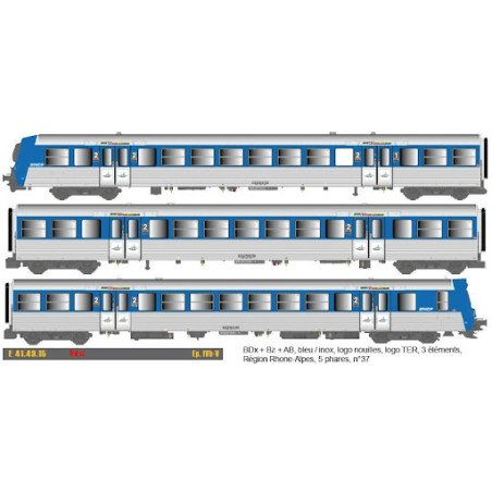 1/87 EPM COFFRET 3 VOITURES RRR N°37 LIVREE BLEU TER RHONES ALPES  SNCF 1