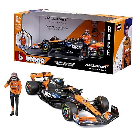 MCLAREN F1 MCL38 TEAM MCLAREN N°4 LANDO NORRIS GRAND PRIX DU JAPON 2024 AVEC FIGURINE 1/24 BURAGO