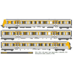 1/87 EPM COFFRET 3 VOITURES RRR N°R02 LIVREE JAUNE/INOX NORD PAS DE CALAIS  SNCF