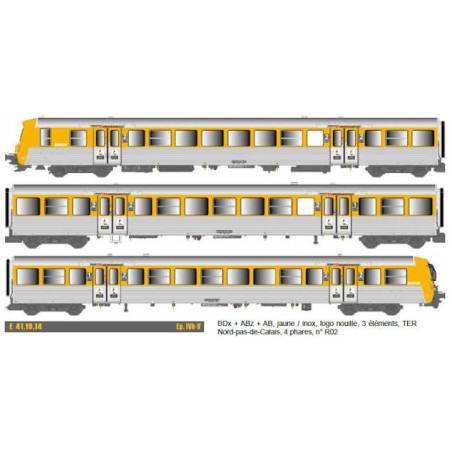 1/87 EPM COFFRET 3 VOITURES RRR N°R02 LIVREE JAUNE/INOX NORD PAS DE CALAIS  SNCF